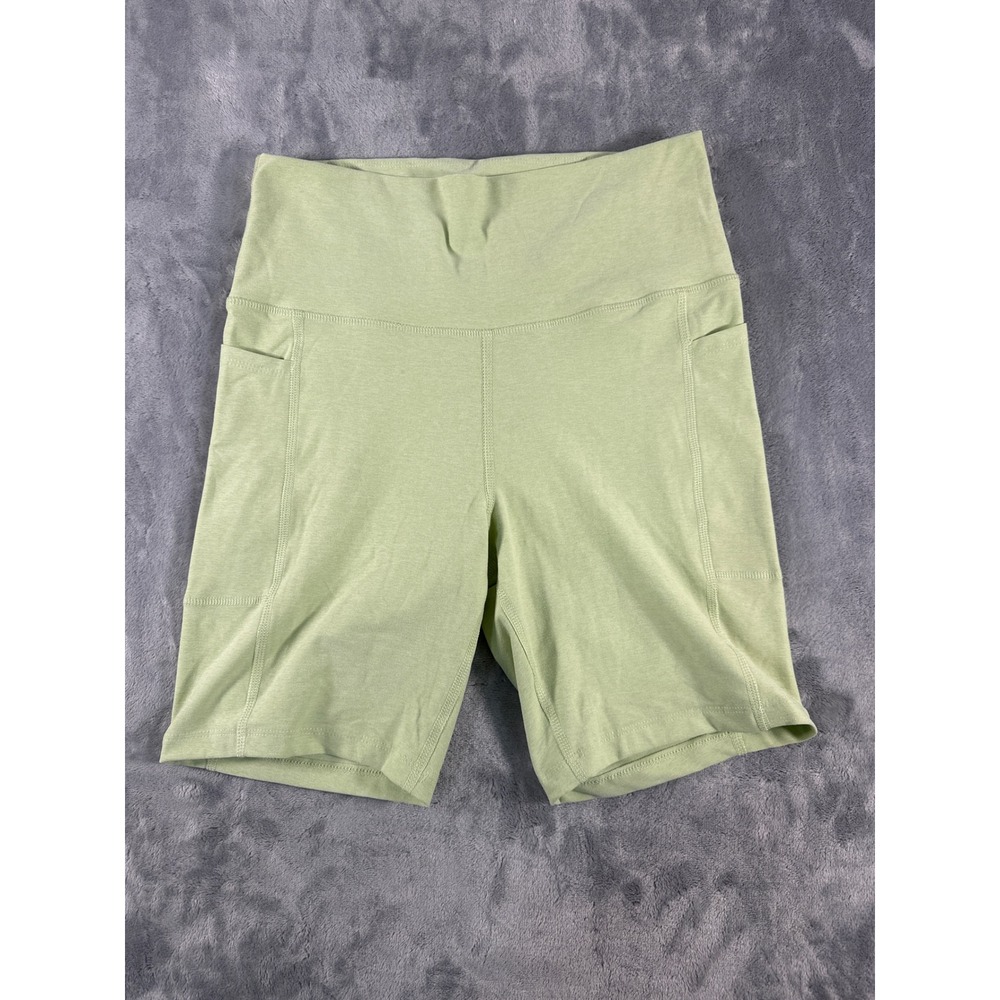 Danskin Womens High Waisted Bike Shorts Sage Green Heathered Pockets Size Small